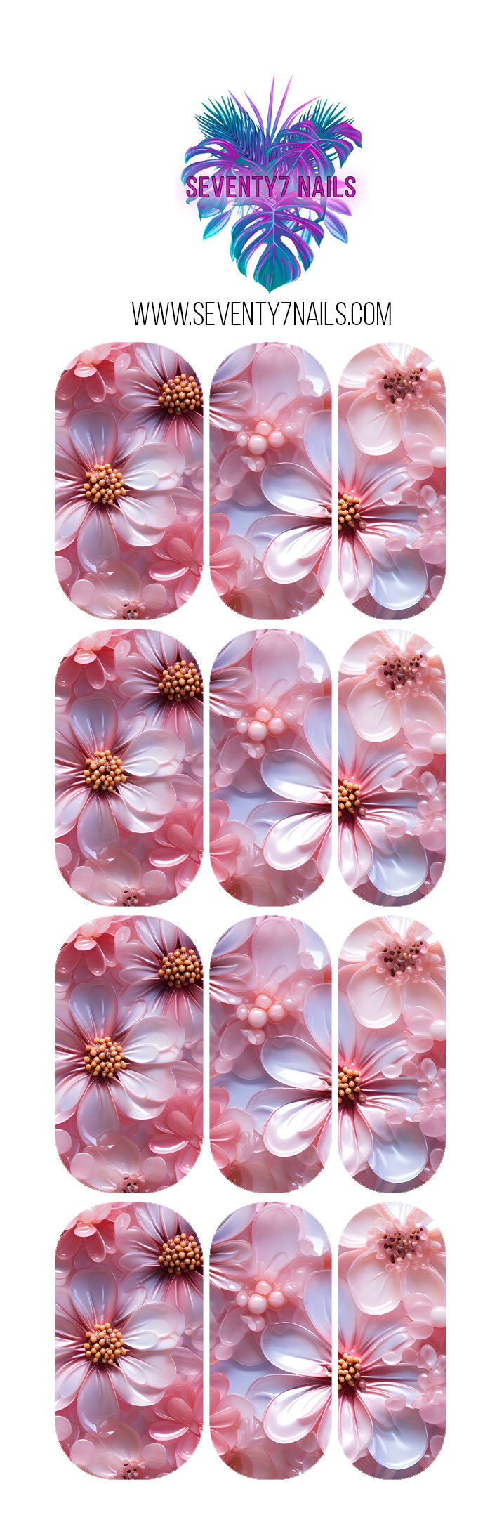 Waterslide Nail Decals - 3D Pink Flowers