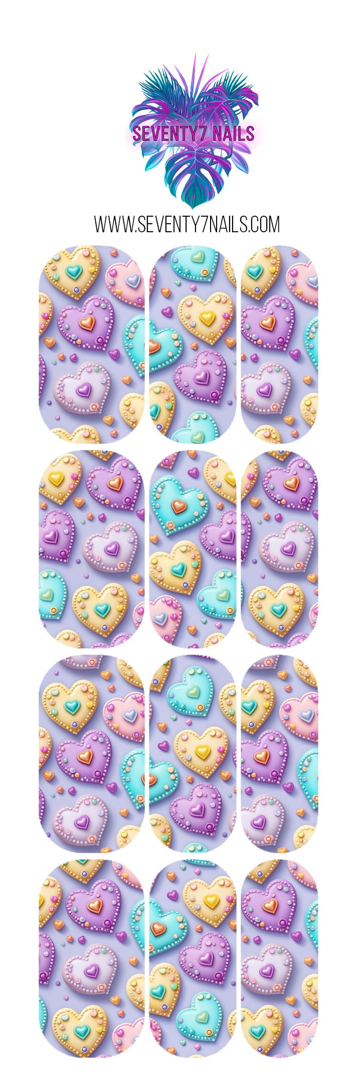 Waterslide Nail Decals - 3D Pastel Hearts