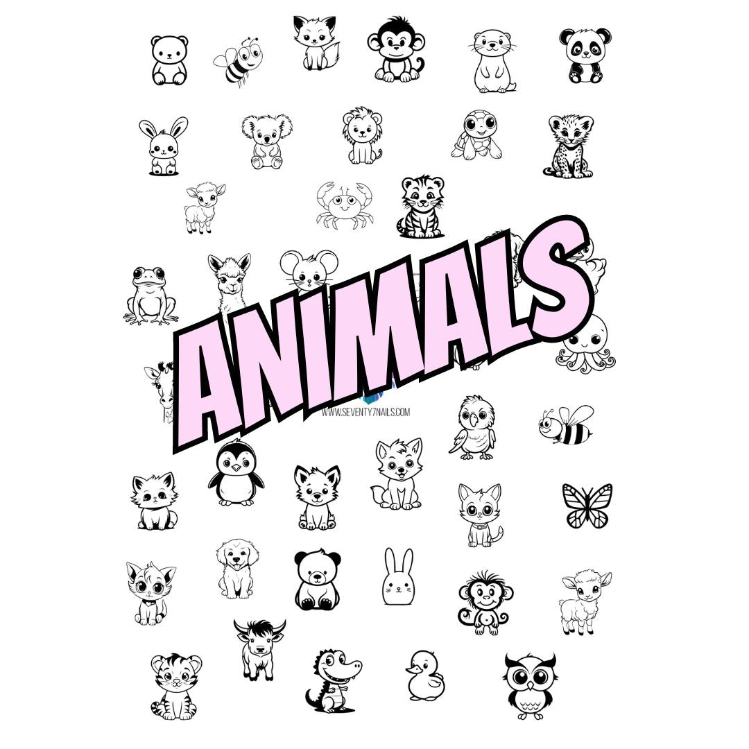 Laminated Single Nail Art Practice Sheet - Animals