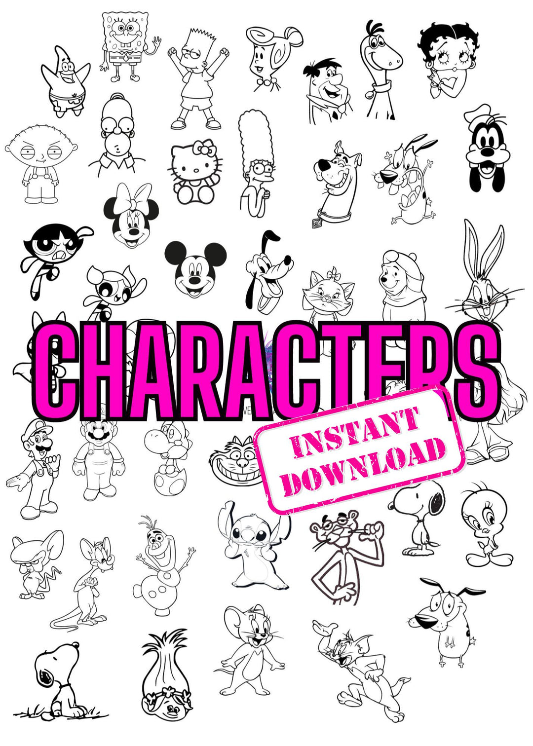 DIGITAL DOWNLOAD - Laminated Nail Art Practice Sheet - Characters