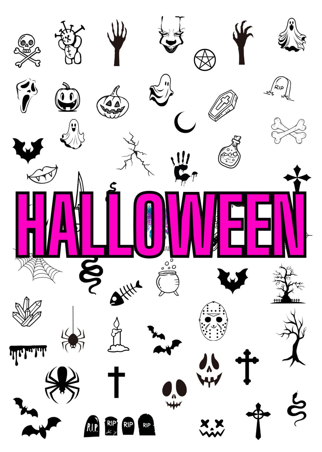 Laminated Single Nail Art Practice Sheet - Halloween