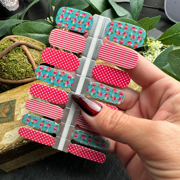 Nail Polish Wraps - Teal with Roses