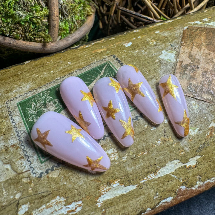 Custom Luxury Press On Nails - Gold Stars