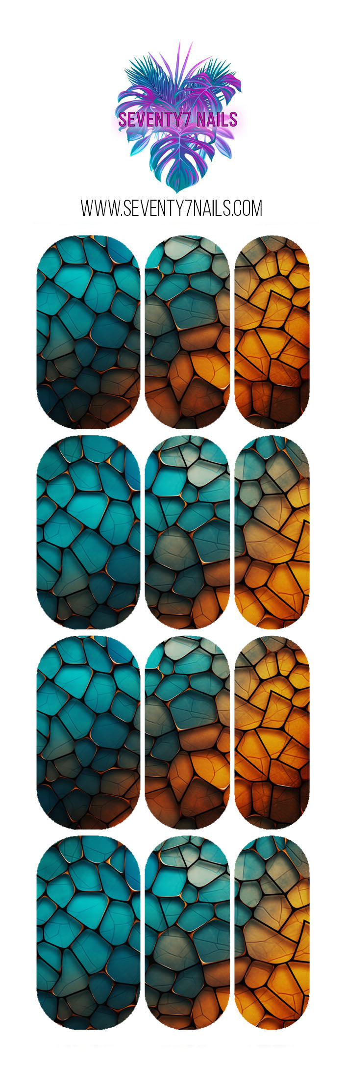 Waterslide Nail Decals - Orange Teal Scales