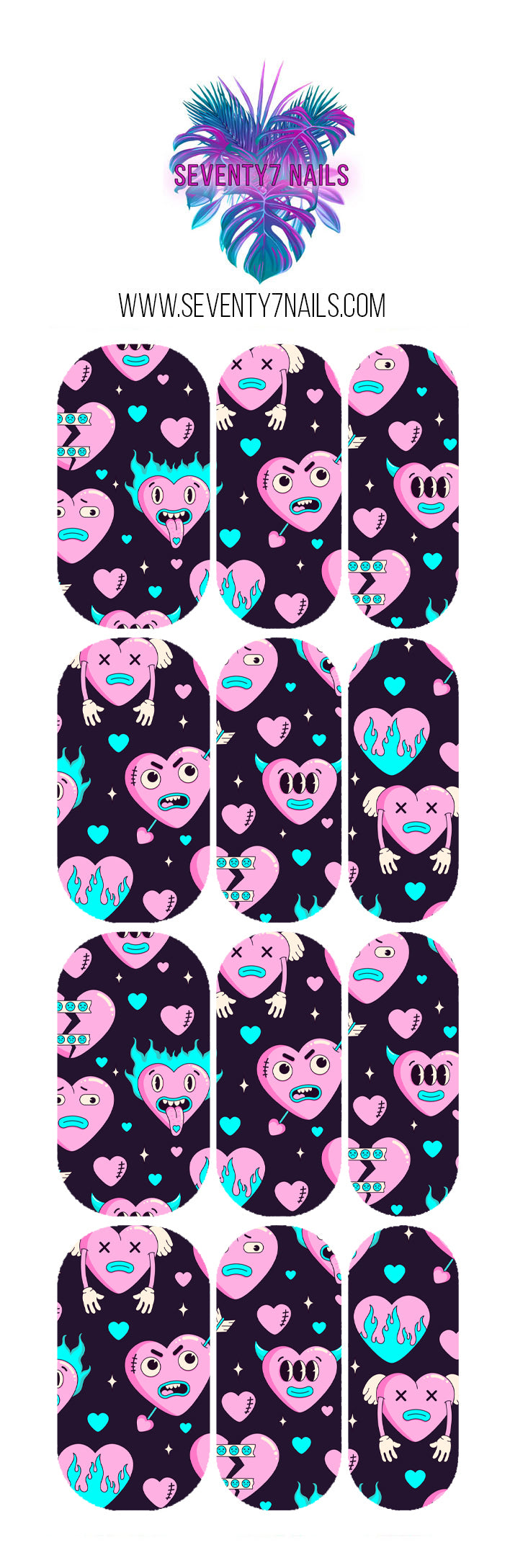 Waterslide Nail Decals - Psycho Hearts
