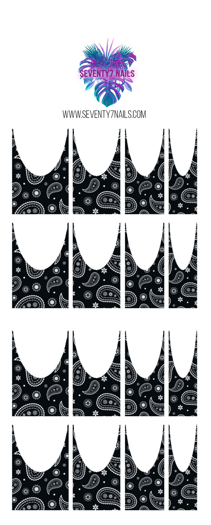 Waterslide Nail Decals - French Cut - Black Bandana