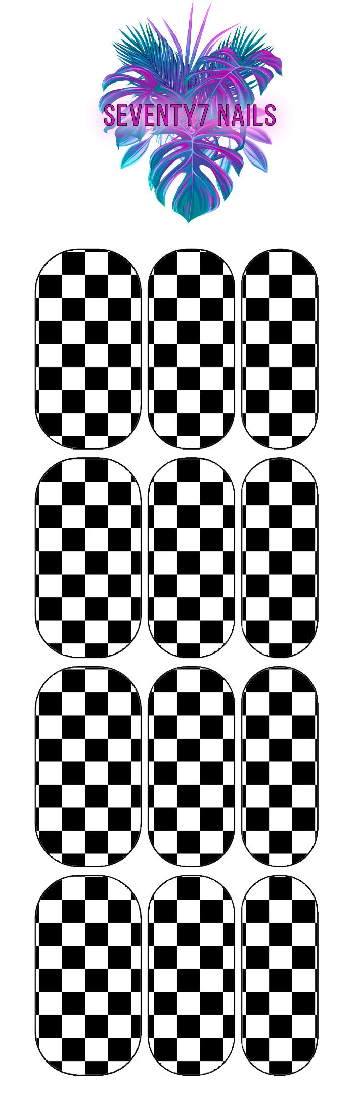 Waterslide Nail Decals - Checkered Black & White (Clear Background)