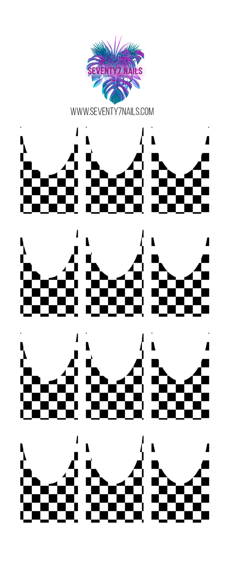 Waterslide Nail Decals - French Cut - Black & White Checkered