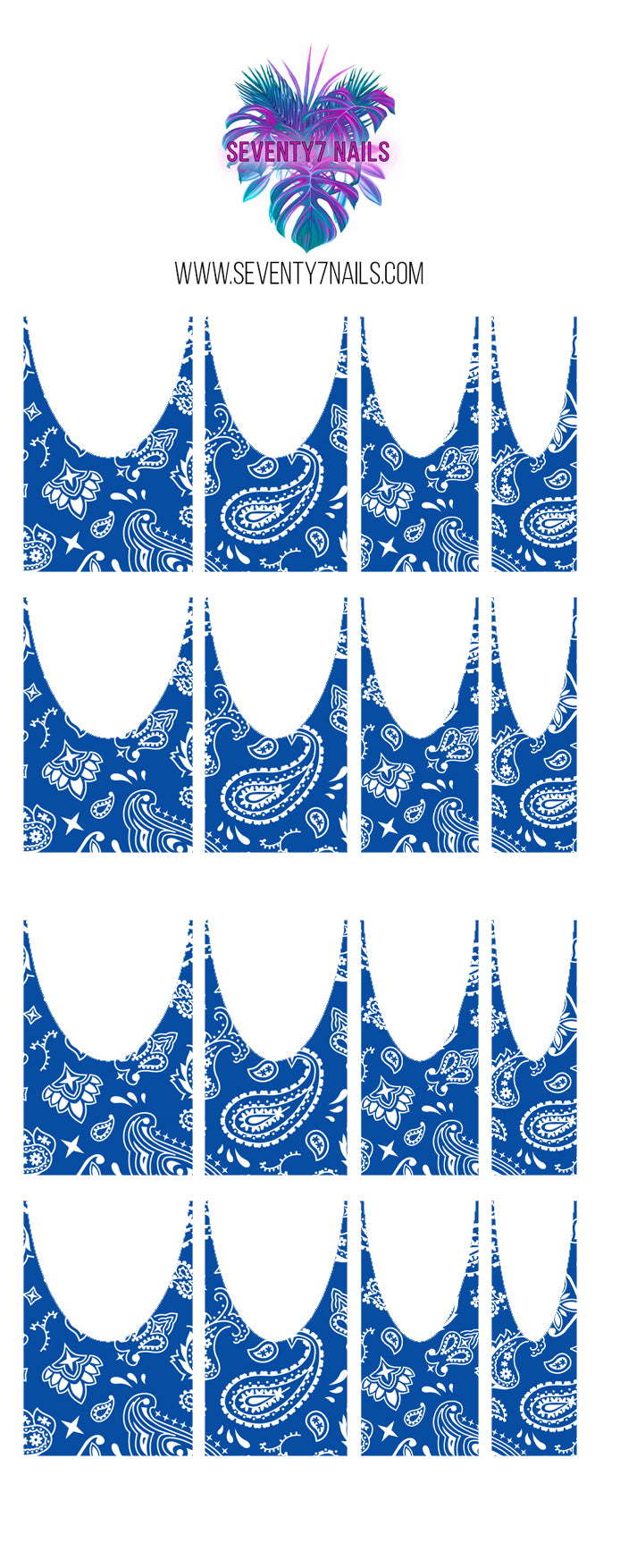 Waterslide Nail Decals - French Cut - Blue Bandana