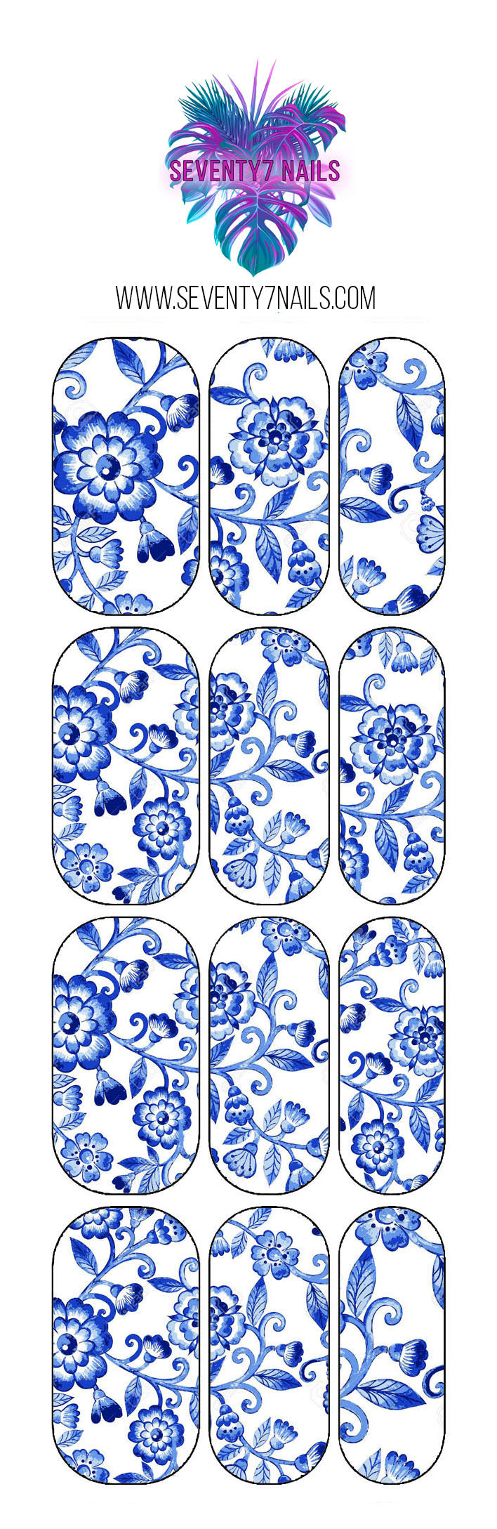 Waterslide Nail Decals - Blue China
