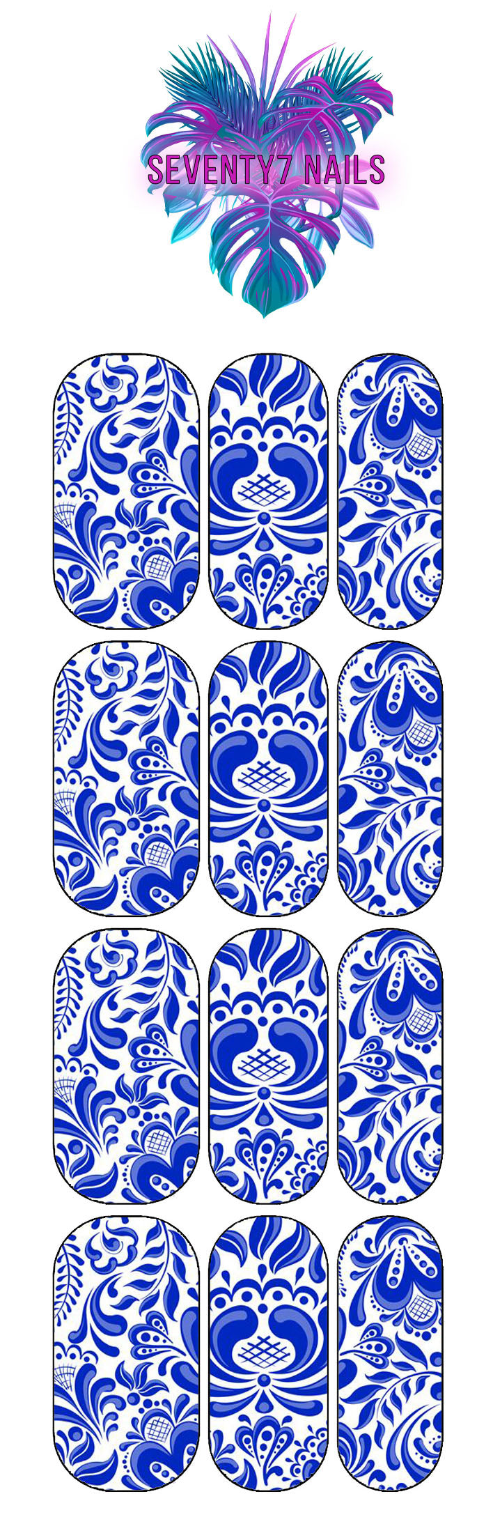 Waterslide Nail Decals - Blue Flourishes