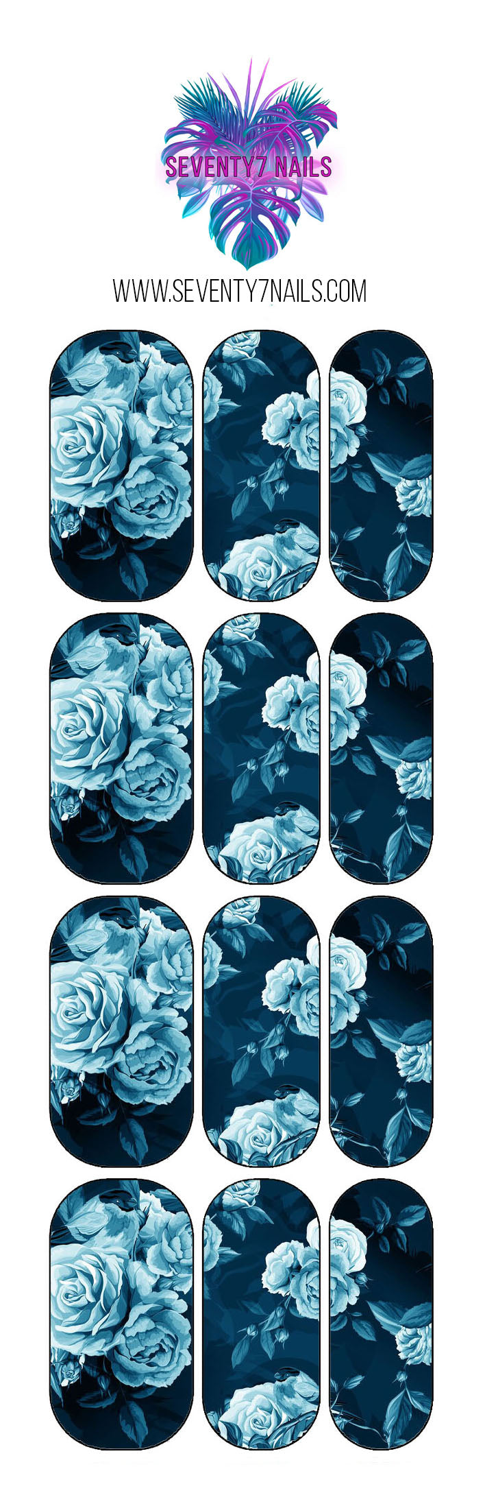 Waterslide Nail Decals - Blue Rose Floral