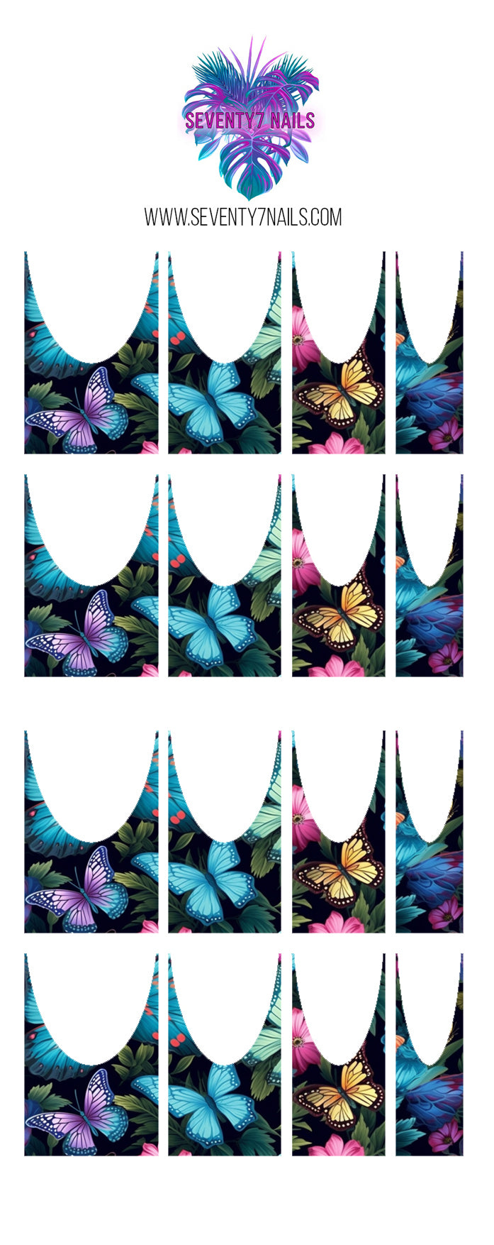 Waterslide Nail Decals - French Cut - Butterfly Garden