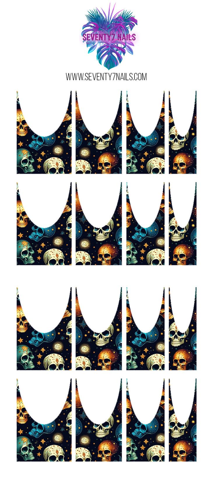 Waterslide Nail Decals - French Cut - Celestial Skulls