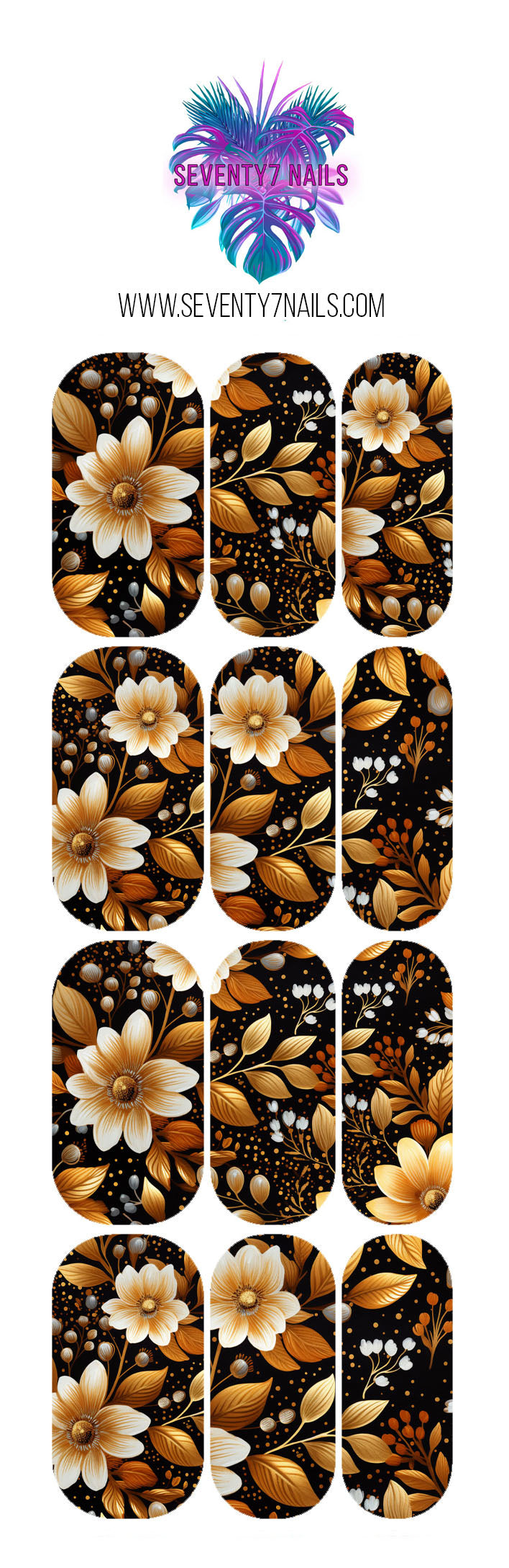 Waterslide Nail Decals - Copper Floral