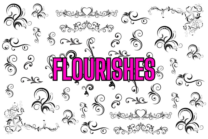 Nail Art Outline Decals - FLOURISHES (BLACK OVERLAY)