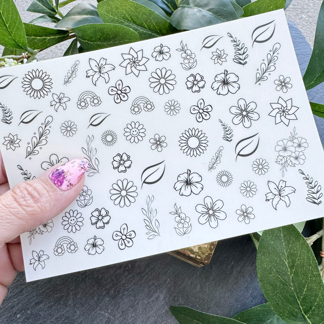 Nail Art Outline Decals - FLOWERS
