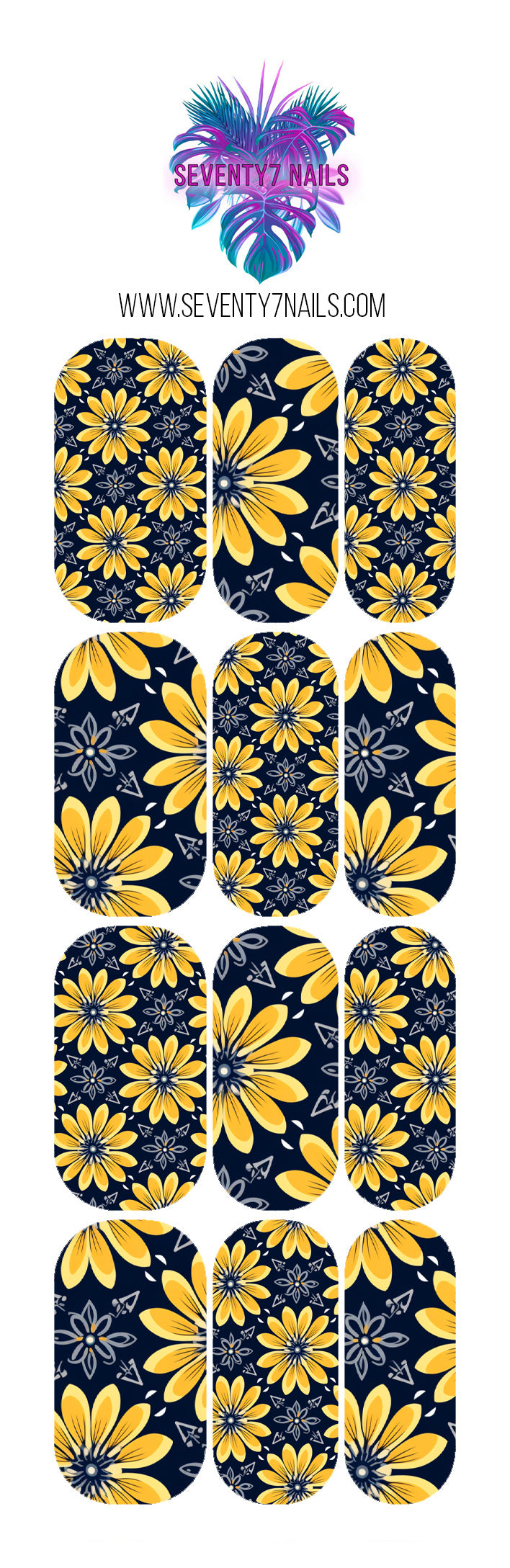 Waterslide Nail Decals - Navy & Gold Daisies