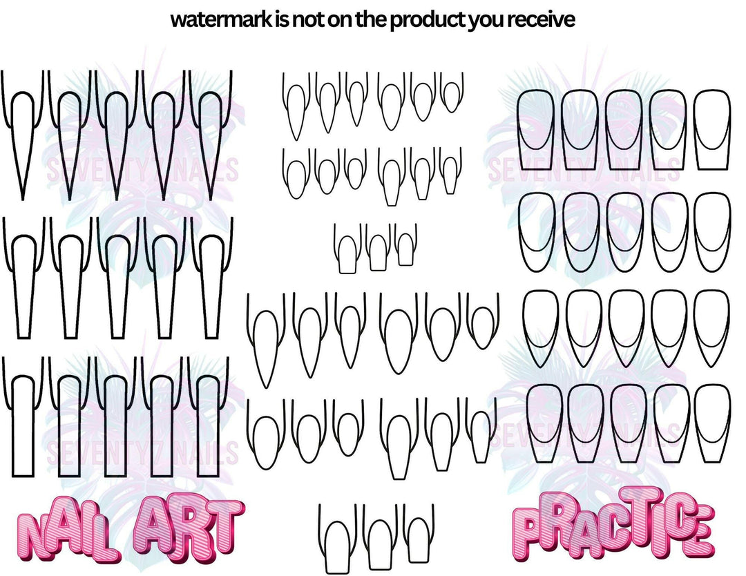 Laminated Nail Art Practice Sheet Booklet - Seventy7 Nail Decals