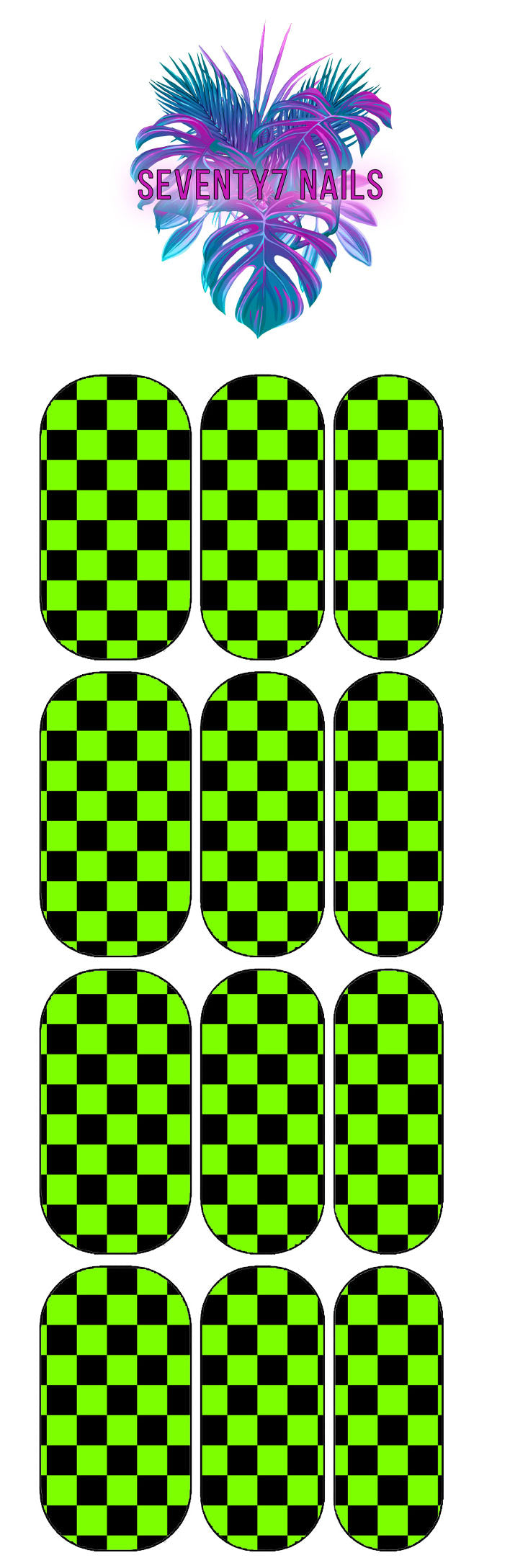 Waterslide Nail Decals - Checkered Lime Green