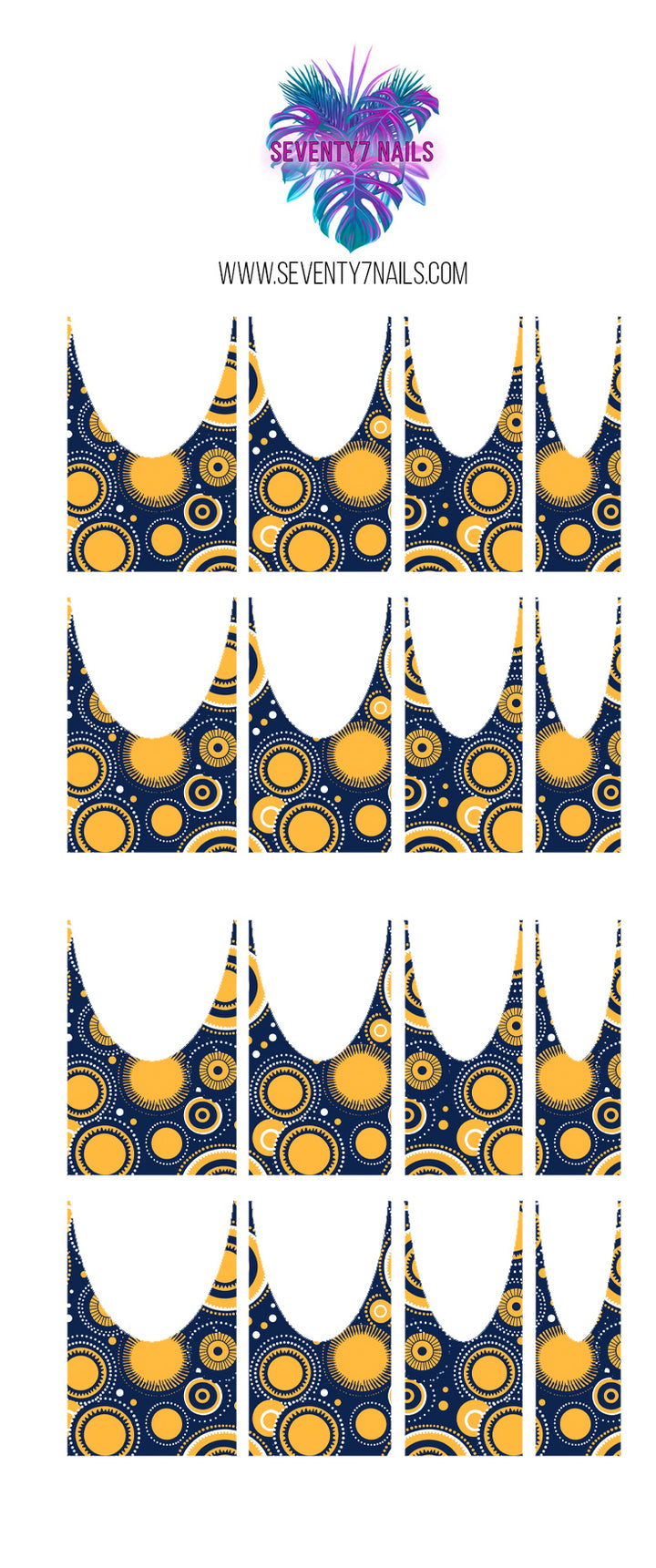 Waterslide Nail Decals - French Cut - Navy & Yellow Circles