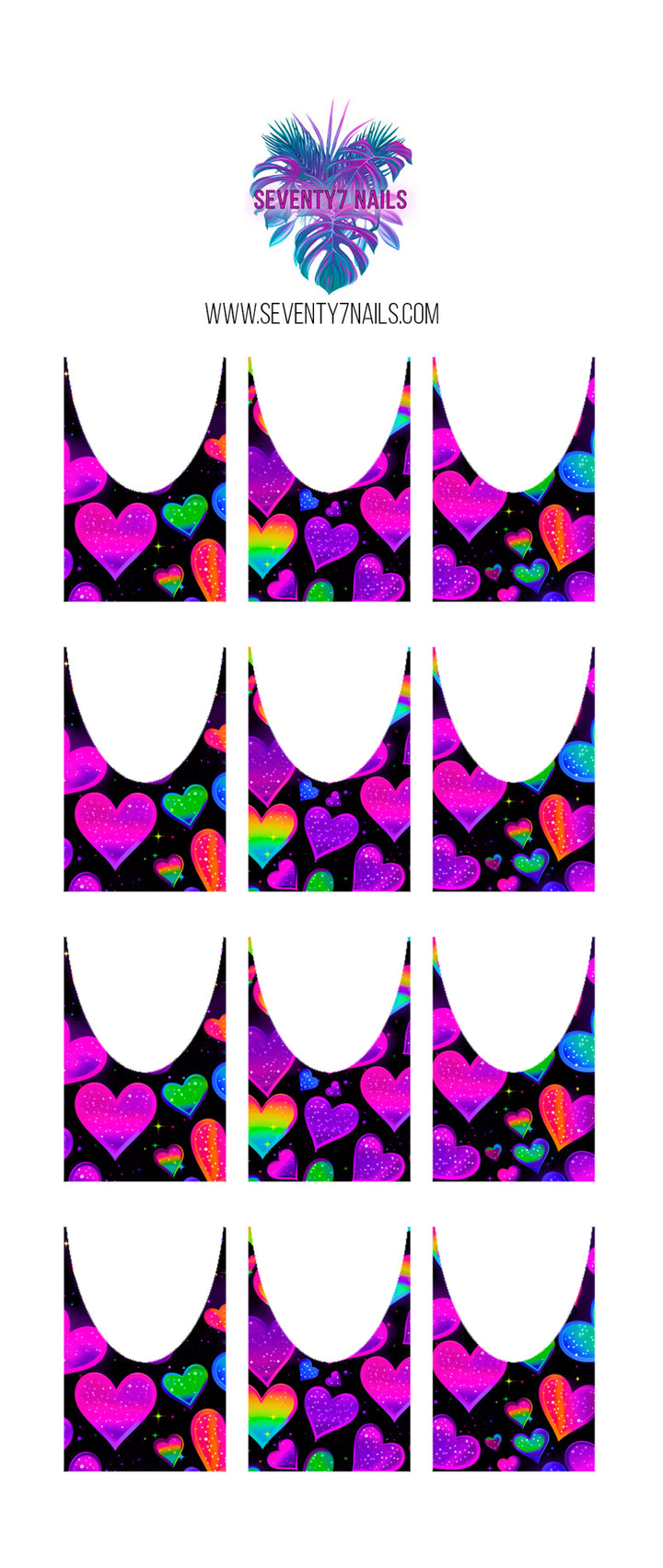 Waterslide Nail Decals - French Cut - Neon Hearts