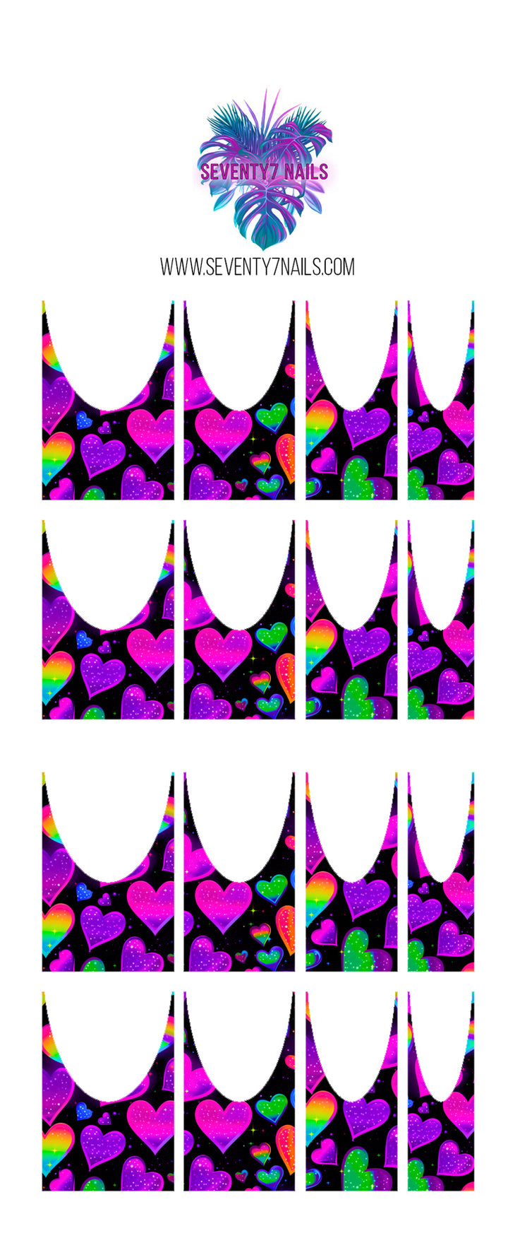 Waterslide Nail Decals - French Cut - Neon Hearts