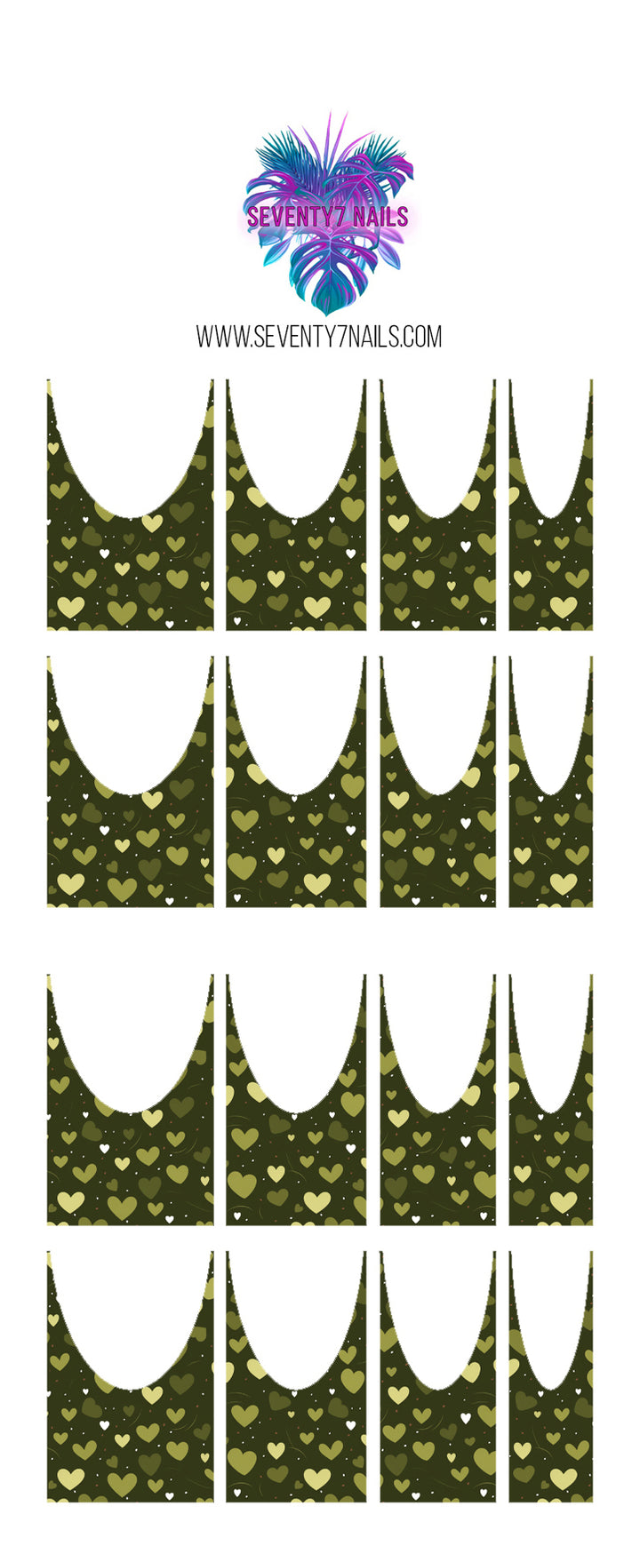 Waterslide Nail Decals - French Cut - Olive Hearts