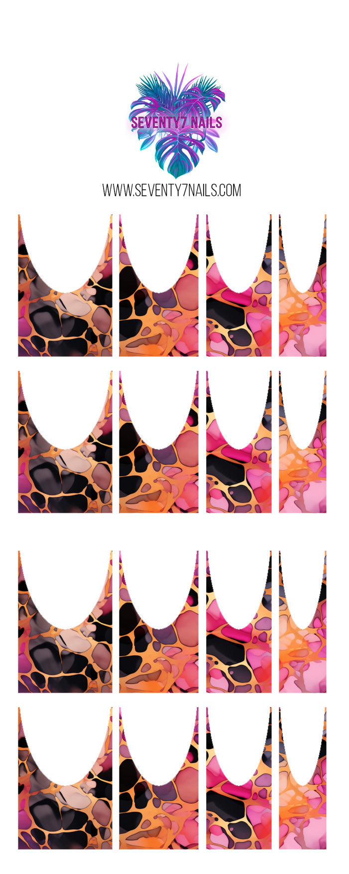 Waterslide Nail Decals - French Cut - Pink Orange Abstract