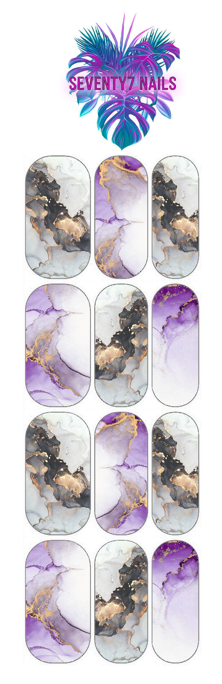 Waterslide Nail Decals - Purple Marble