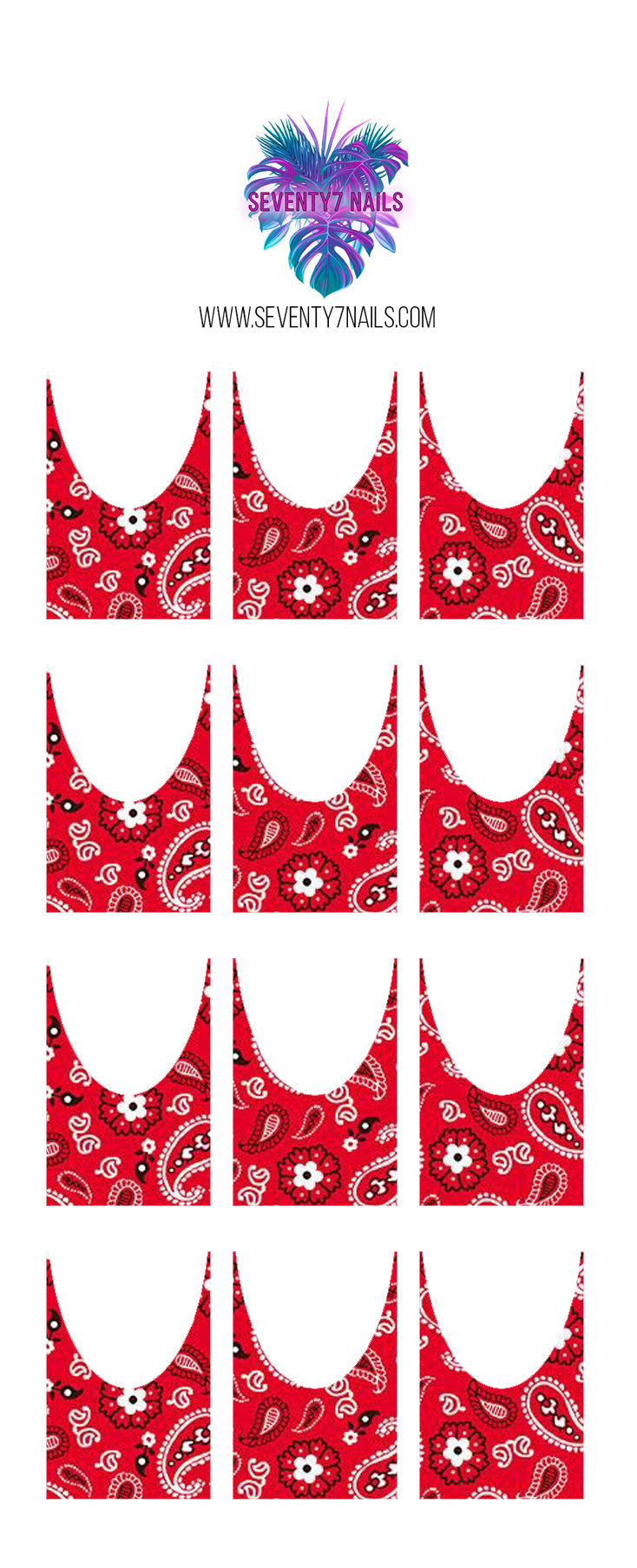 Waterslide Nail Decals - French Cut - Red Bandana