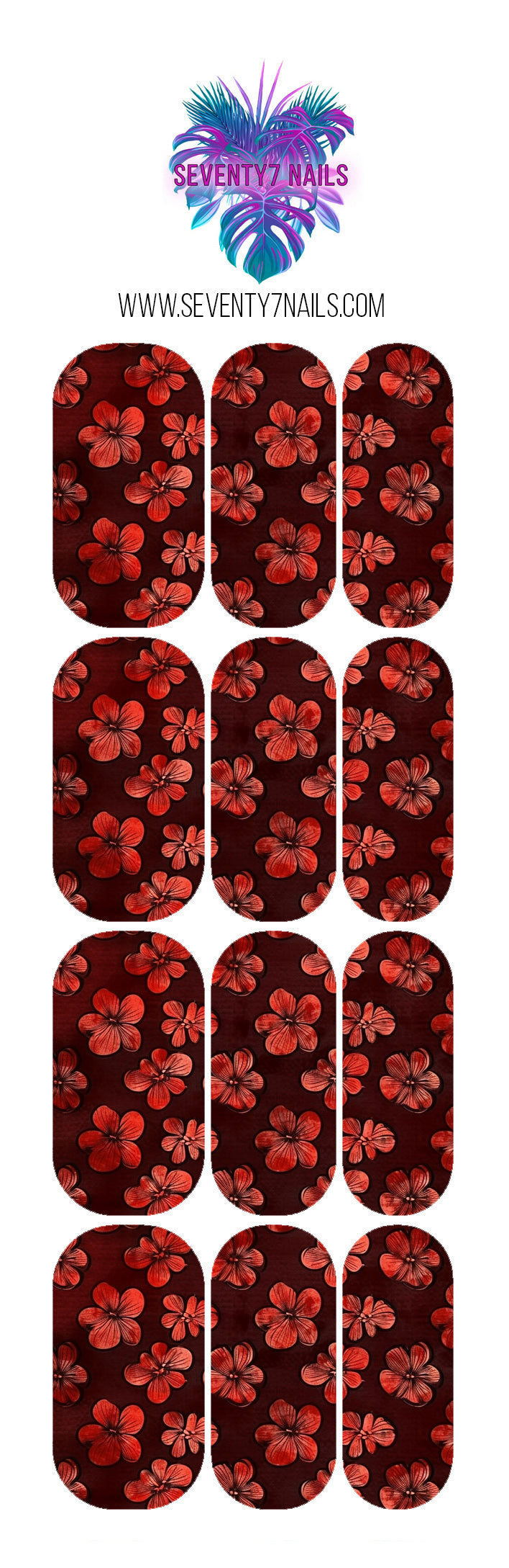 Waterslide Nail Decals - Red Floral