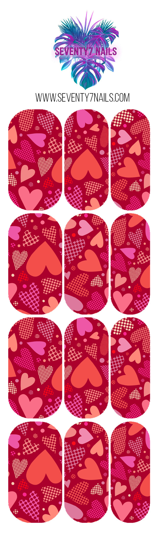 Waterslide Nail Decals - Red & Pink Hearts