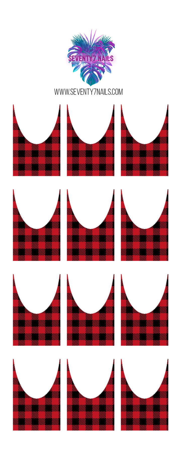 Waterslide Nail Decals - French Cut - Red Buffalo Plaid