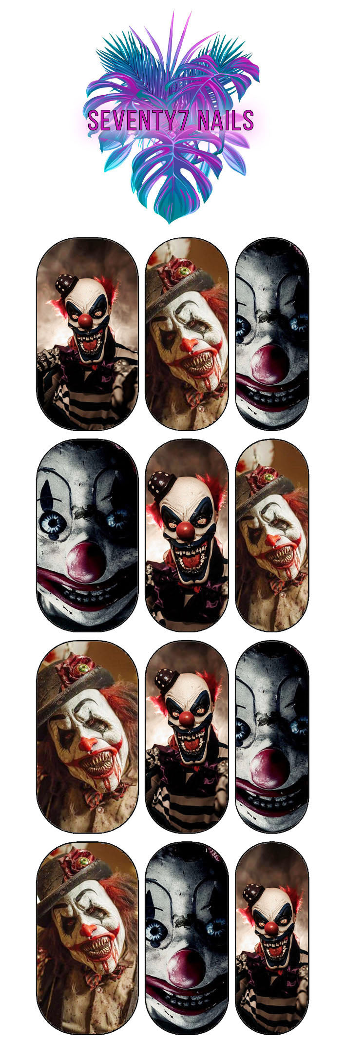 Waterslide Nail Decals - Scary Clowns