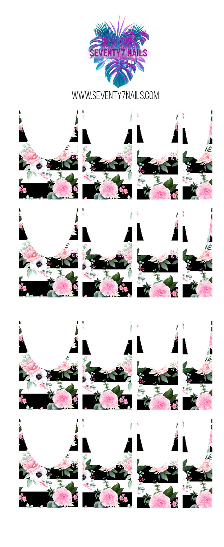 Waterslide Nail Decals - French Cut - Stripes & Flowers