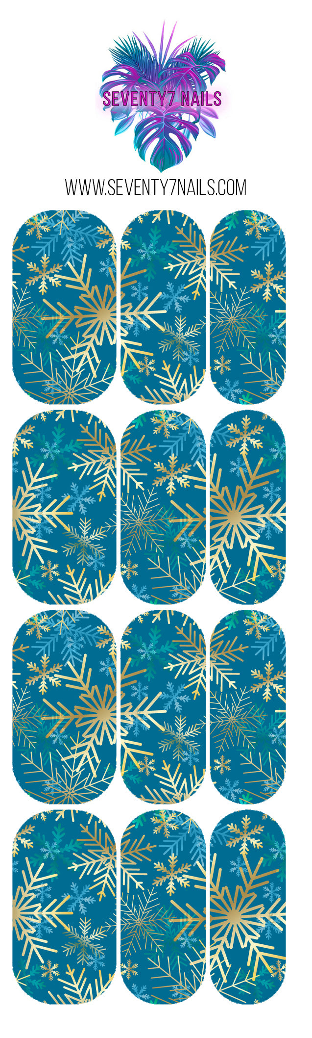 Waterslide Nail Decals - Teal Snowflakes