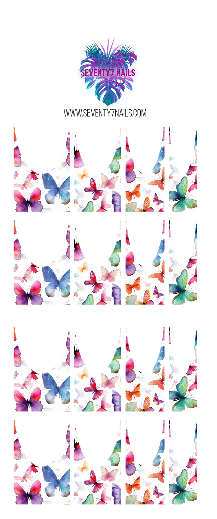 Waterslide Nail Decals - French Cut - Watercolor Butterflies