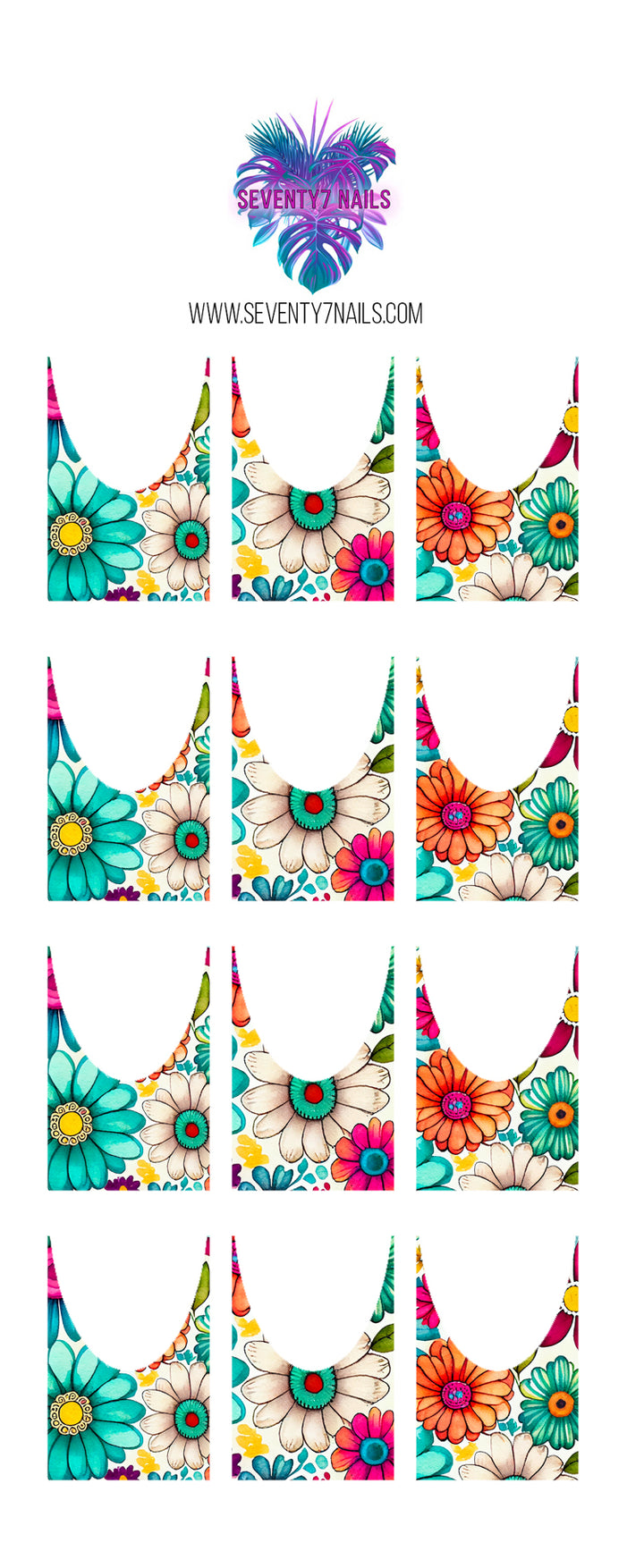 Waterslide Nail Decals - French Cut - Watercolor Daisies